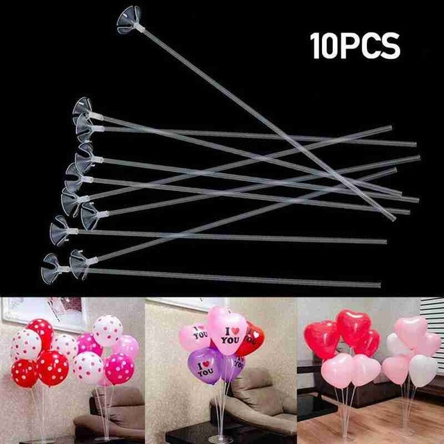 10pcs Balloon Sticks Clear Plastic Rods Balloons Stand Holder Sticks With  Cup Kids Birthday Party Wedding